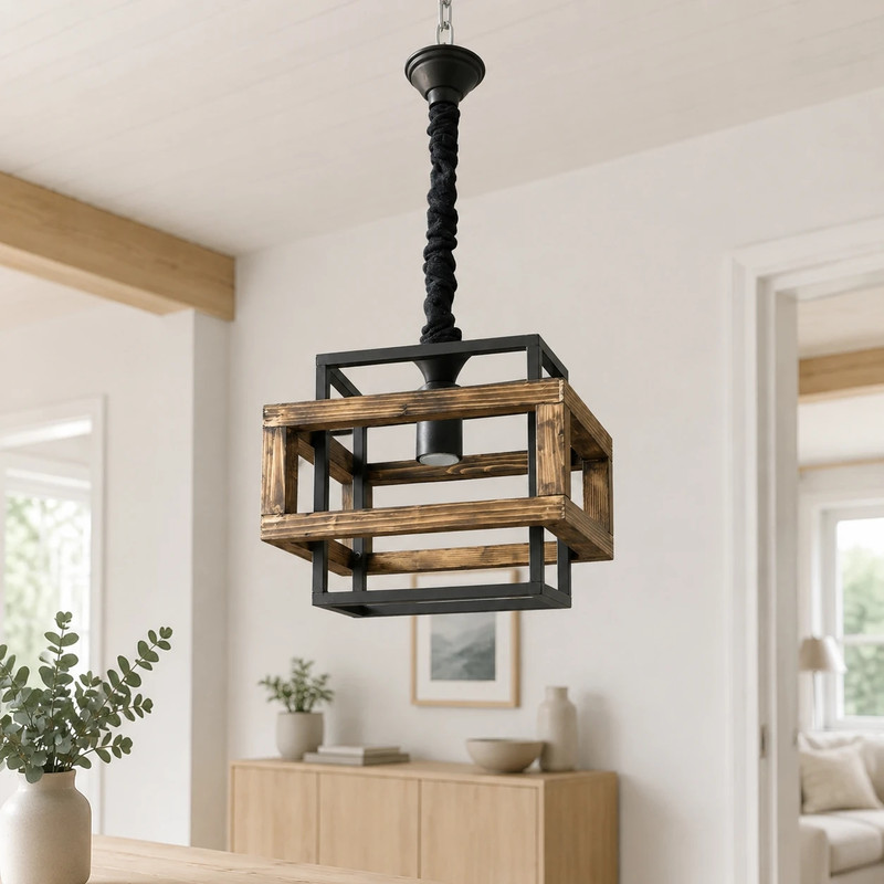 لوستر 1 شعله شاهان تک مدل wood.18