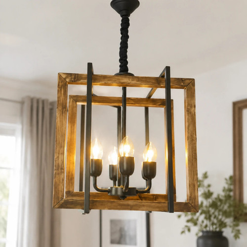 لوستر 4 شعله شاهان تک مدل wood.20