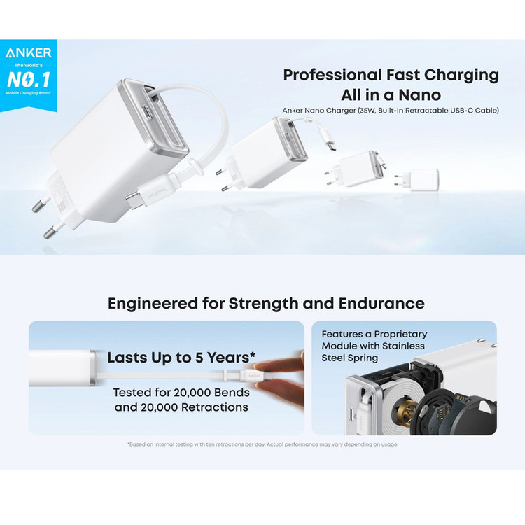 شارژر دیواری 35 وات انکر مدل A2658 به همراه کابل USB-C