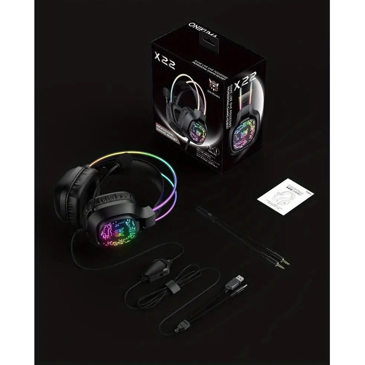 هدست گیمینگ Onikuma مدل X22 بدون قابلیت نویز کنسلینگ، درگاه USB، دارای نورپردازی RGB، امپدانس 32 اهم