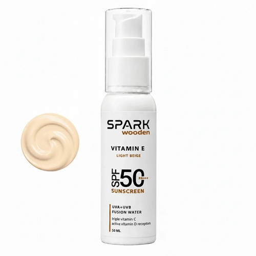 کرم ضد آفتاب رنگی صورت اسپارک وودن SPF 50 مدل ویتامین E محافظ UVA ،UVB مناسب برای انواع پوست حجم 50 میلیلیتر