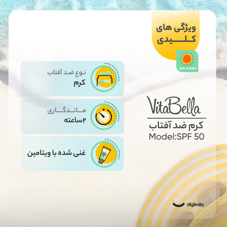 کرم ضدآفتاب بیرنگ ویتابلا +SPF50 مدل 001 مناسب انواع پوست، حجم 40 میلیلیتر