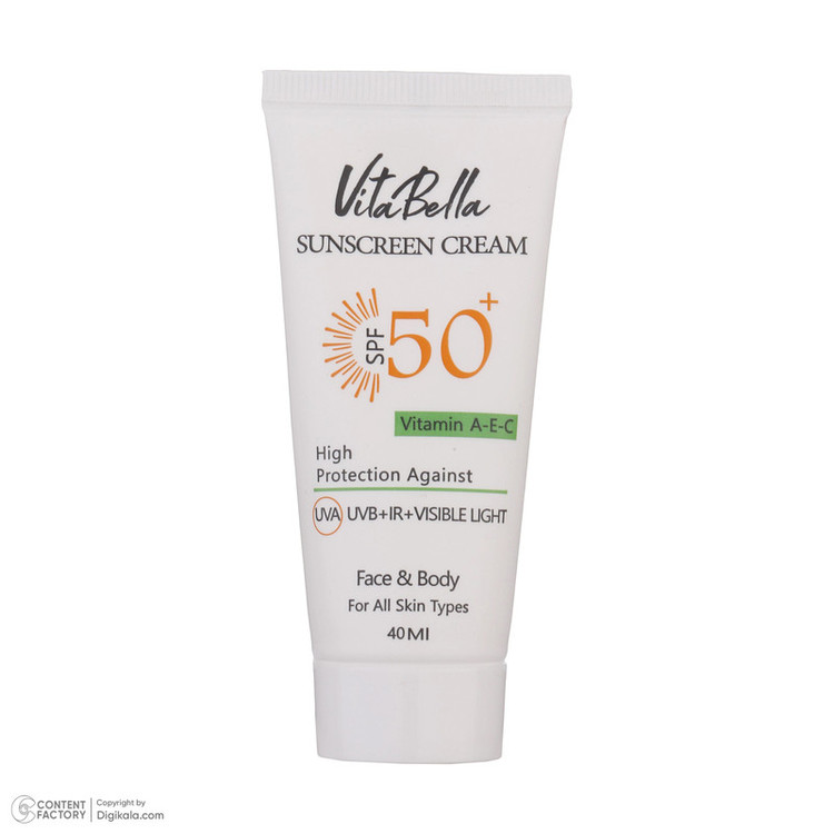 کرم ضدآفتاب بیرنگ ویتابلا +SPF50 مدل 001 مناسب انواع پوست، حجم 40 میلیلیتر