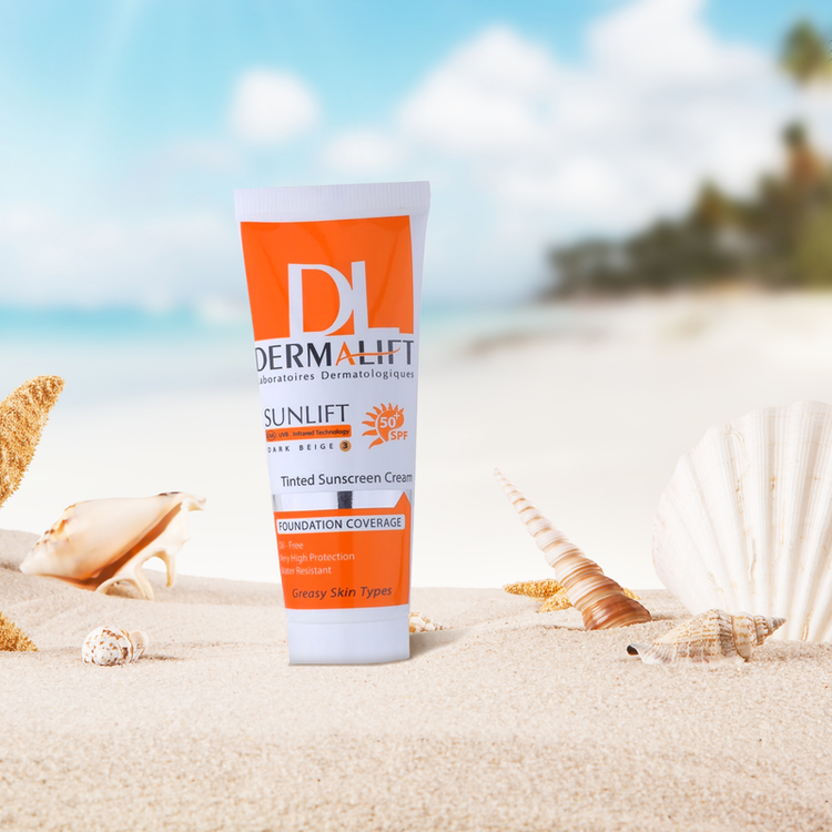 کرم ضد آفتاب رنگی درمالیفت مدل سانلیفت SPF 50 حاوی محافظ UVA و UVB، ضد آب، ضد پیری، ضد جوش و آکنه، مناسب پوست چرب حجم 40 میلیلیتر 