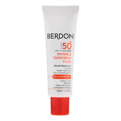 فلوئید ضد آفتاب بدون رنگ صورت بردون spf50 مدل Broad Spectrum محافظ UVA،UVB مناسب پوستهای چرب و آکنهدار حجم 50 میلی لیتر