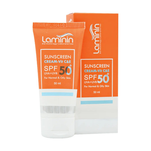 کرم ضد آفتاب بیرنگ دست و صورت لامینین SPF 50 مدل ویتامینه محافظ UVA ،UVB مناسب برای پوست چرب و معمولی حجم 50 میلیلیتر