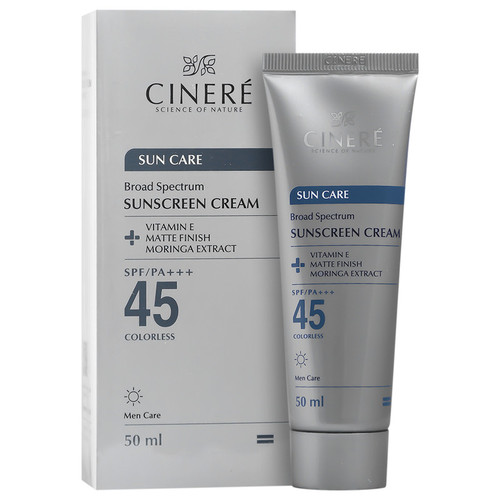 کرم ضد آفتاب بیرنگ صورت سینره SPF 45 آقایان مدل MEN Care محافظ UVA ،UVB و PA+++ مناسب برای انواع پوست حجم 50 میلیلیتر