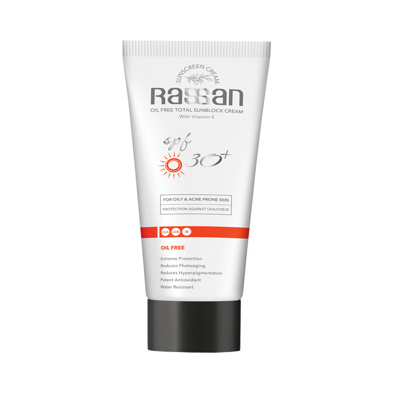 کرم ضد آفتاب بدون رنگ راسن SPF 30 مدل potent مناسب پوستهای چرب حجم 40 میلیلیتر