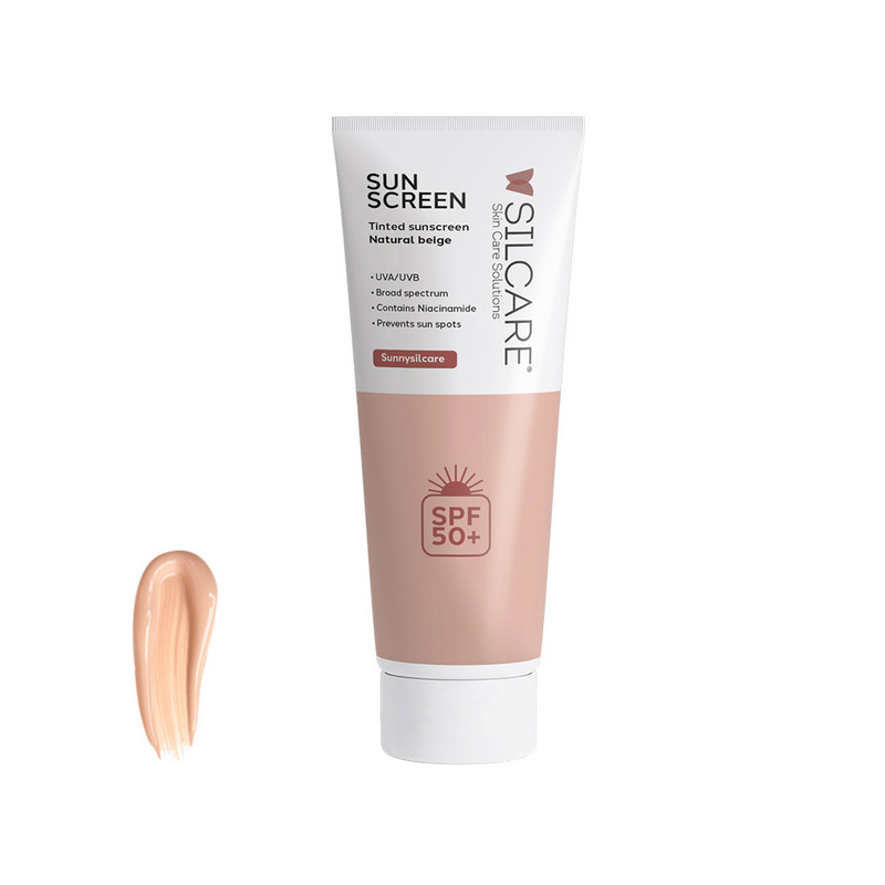 کرم ضد آفتاب رنگی دست و صورت و گردن سیلکر SPF 50 مدل Hydrating محافظ UVA و UVB مناسب برای انواع پوست حجم 50 میلی‌لیتر