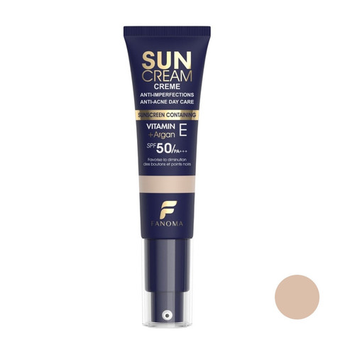 کرم ضد آفتاب رنگی صورت فانوما SPF 50 مدل ضدآفتاب بدون چربی و ضدجوش فانوما رنگ ۰۲ مناسب برای انواع پوست حجم 35 میلیلیتر