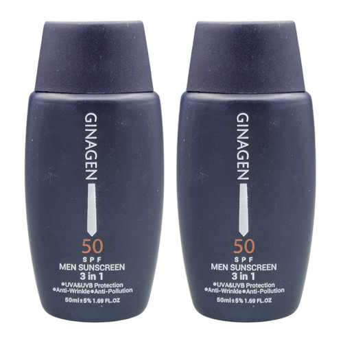 کرم ضد آفتاب بدون رنگ ژیناژن SPF 50 مدل 3in1 محافظ UVA ،UVB ضد حساسیت، ضد چروک و ضد پیری، مناسب انواع پوست حجم 50 میلیلیتر مجموعه دو عددی