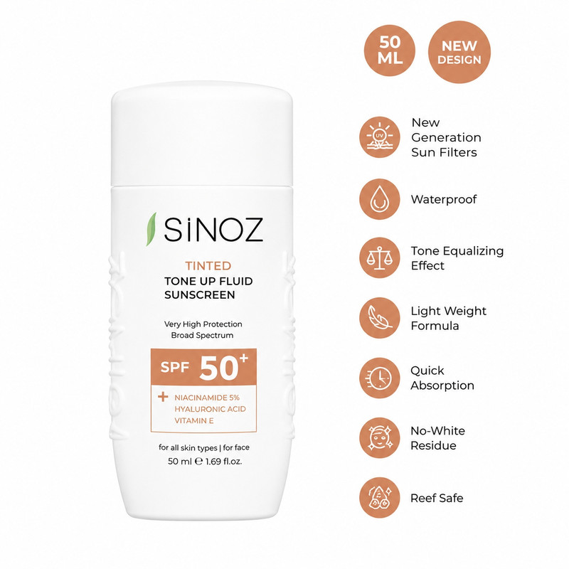 کرم ضد آفتاب رنگی صورت سینوز SPF 50+ مدل Tone-Up محافظ در برابر اشعه UVA و UVB مناسب برای انواع پوست حجم 50 میلیلیتر