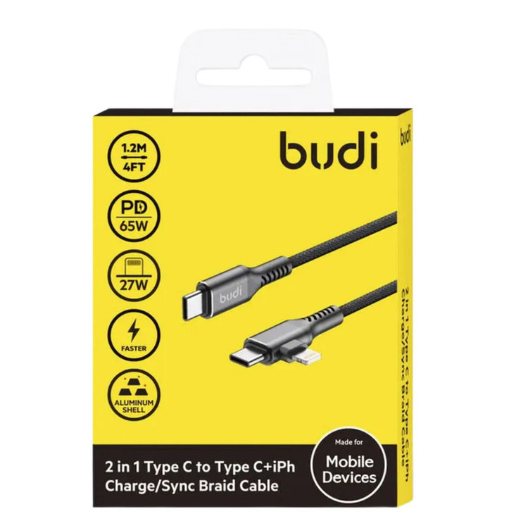 کابل تبدیل USB-C به USB-C/لایتنینگ بودی مدل DC253TTL12B طول 1.2 متر