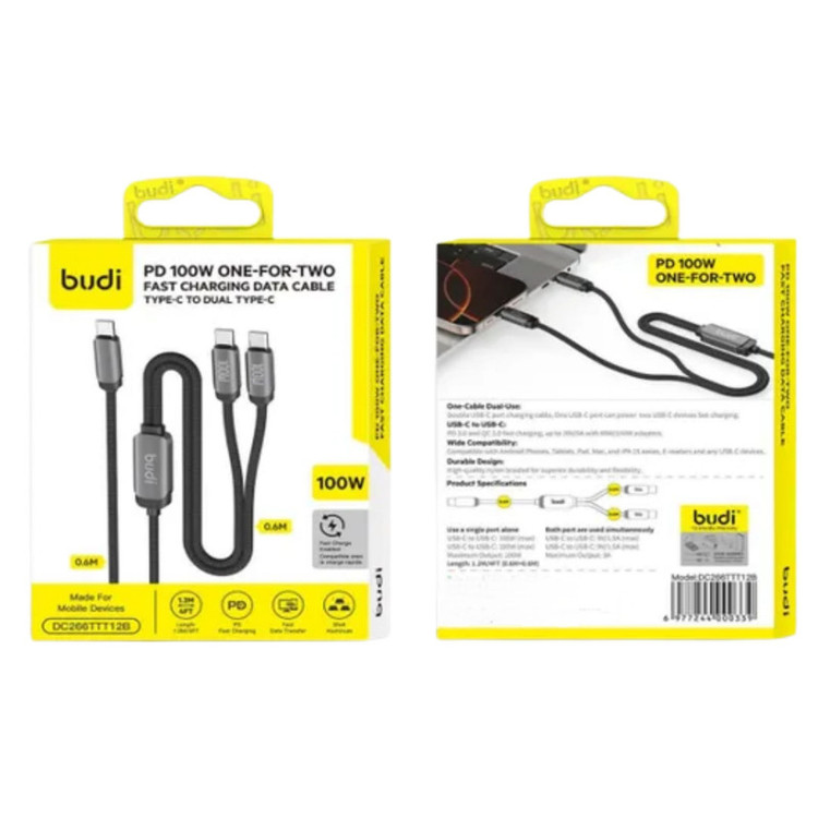 کابل USB-C بودی مدل DC266TTT12B طول 1.2 متر